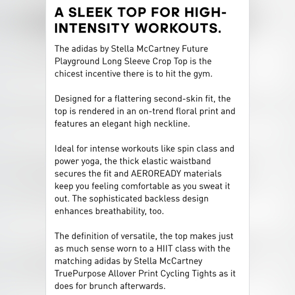 ADIDAS BY STELLA MCCARTNEY FUTURE PLAYGROUND LONG SLEEVE CROP TOP FLORAL SIZE M - Picture 8 of 16